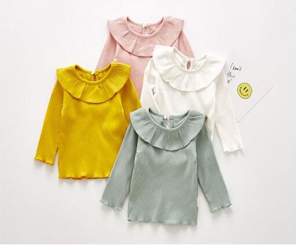 

girl kids long sleeved shirt ruffles collarsolid color design girl clothing shirt 100% cotton girl shirts