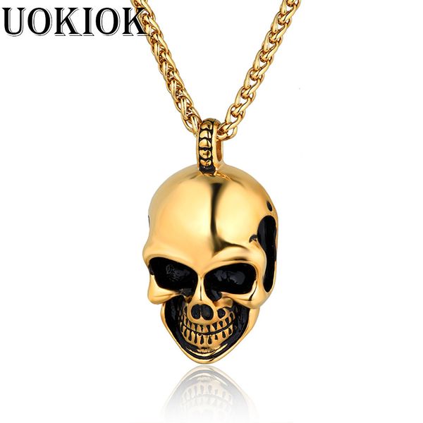 

316l stainless steel skull pendant & chain necklace rock skeleton punk gothic necklaces gold silver color men jewelry