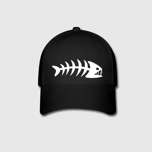 

fish bone graphic embroidery customized handmade piranhas funny humor novelty fashion casual sports outdoors cool curved dad hat, Blue;gray