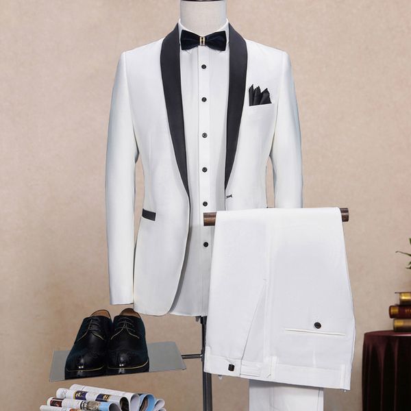 

custom slim fit white men suits 2018 wedding black shawl lapel groom tuxedos handsome bridegroom suit man blazer 2 piece (jacket+pants, Black;gray