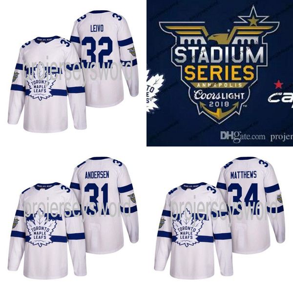 

#32 Josh Leivo Jersey Toronto Maple Leafs 2018 Stadium Series 16 Mitch Marner 32 Josh Leivo 34 Auston Matthews Hockey Jerseys White