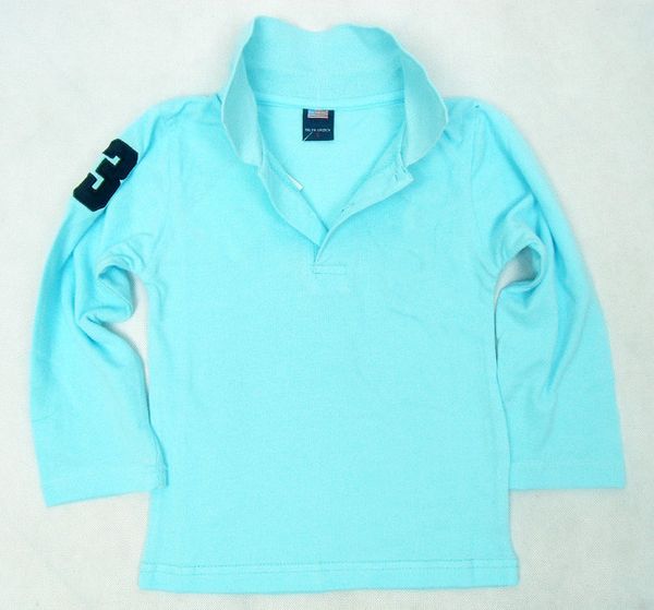 

brands children polos t shirt kids lapel long sleeves baby polos t shirt boys clothing girl cotton t shirts embroidery tees 9910skyblue, Blue