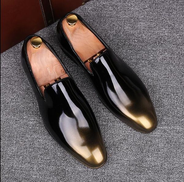 

men business leather shoes dress shoes mixed colors patent leather celebrity style flat heel gentlemen leather lining shoes 37- 43, Black