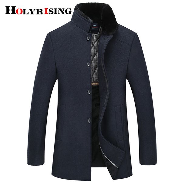 

men thick wool coat jacket faux fur collar men cashmere jackets and coats fashion single breasted man chaquetas hombre 18623-5, Black