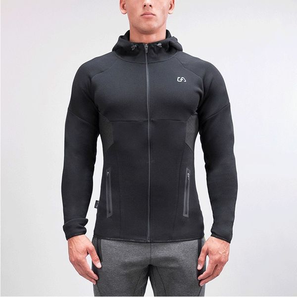 

2017 new men fitness hoodie crossfit men's zipper jacket bodybuilding sweatshirts sportswear coat clothing fitness hoodies, Black