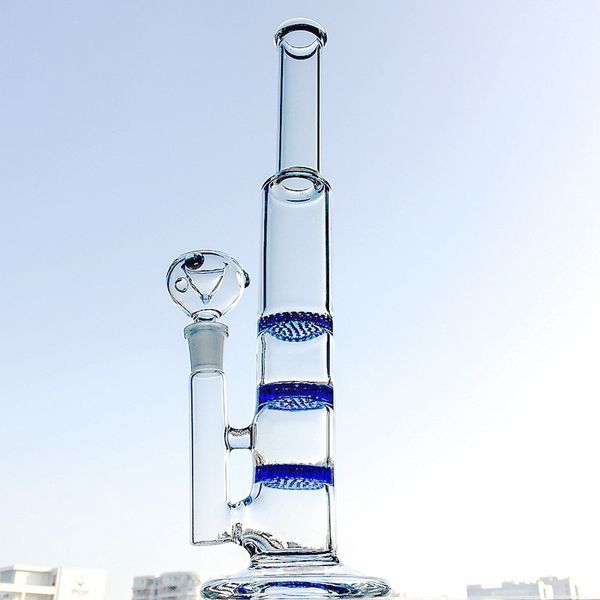 10 Inch Triple Perc Rechte Buis Glazen Bong 14mm Gezamenlijke Waterleidingen Groen Blauw Percolator Olie Dab Rigs met Glazen Kom