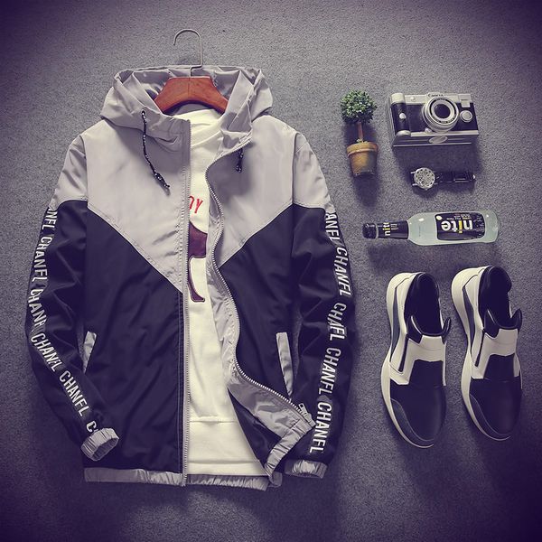 

2018 brand spring and autumn youth men's windbreaker hooded jacket slim bomber jacket casual large size m-5xl, Black;brown