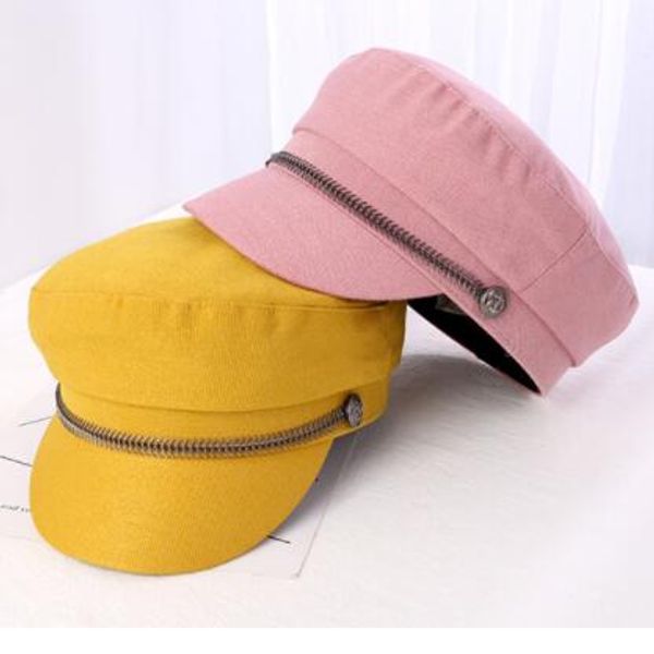

autumn winter hat metal button cap punk style flat cap student duck tongue beret overalls hat riding, Blue;gray