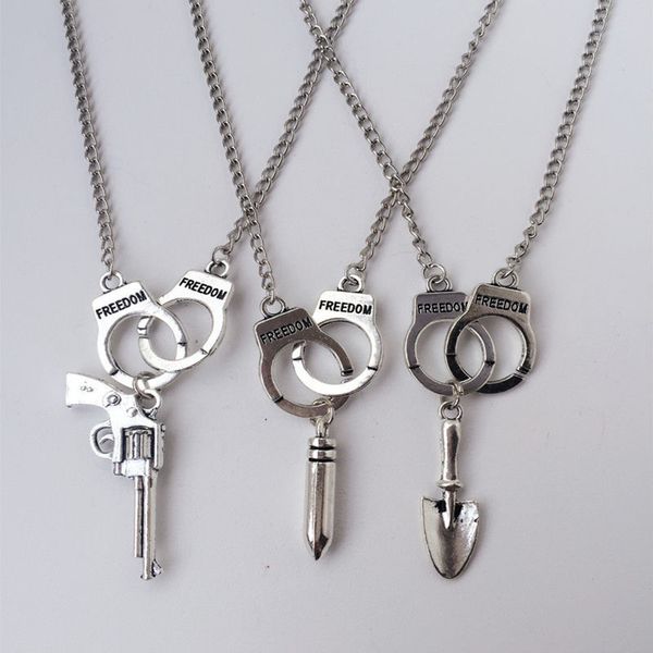 

3 pcs partners in crime necklaces friends friendship charm squad handcuffs, Silver