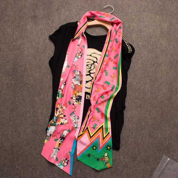 

200x18cm long silk scarves for women fashion designer real silk necktie printing long head band good quality 5 colors wholesale, Blue;gray