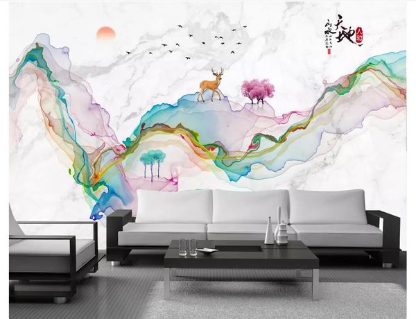 

custom 3d p wall murals wallpaper new chinese abstract artistic conception line landscape painting mural tv background wall home decor