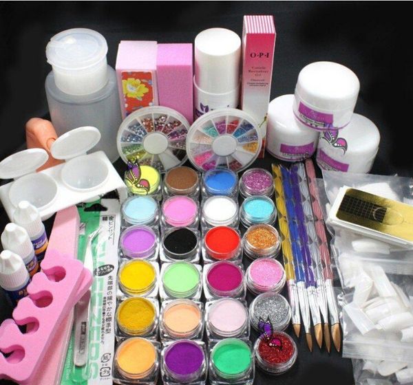 

wholesale sell pro full acrylic glitter powder glue french nail art 500 tip brush kit set