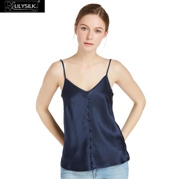 

lilysilk women's silk camisole 22mm wrapped button soft comfortable basic lingerie for ladies navy blue, White