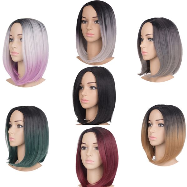 Anruina Female Wigs Natural Looking Natural Black 1b 99j Silver Gray Smoky Grey Dark Green Gray Purple 27 Synthetic Straight Short Bob Hair Sisters