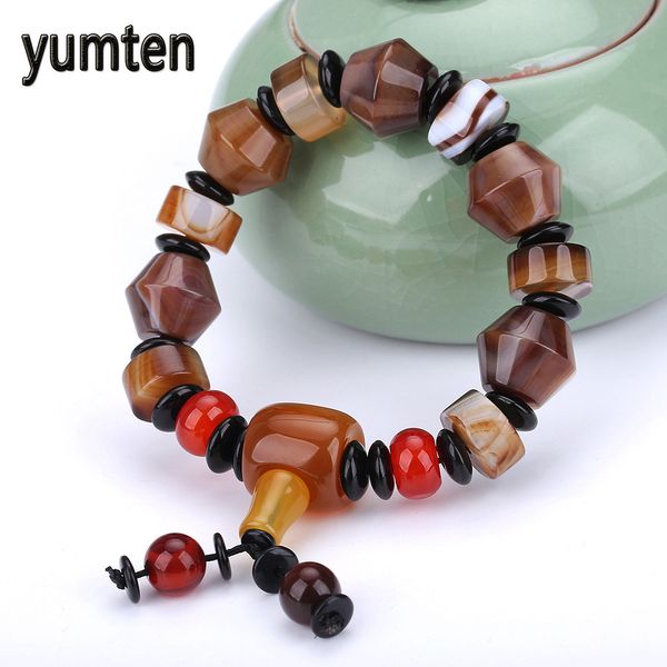 

yumten agate bracelet men wristband power natural stone chakra healing balance beads reiki pulseira masculina wholesale 5pcs, Golden;silver