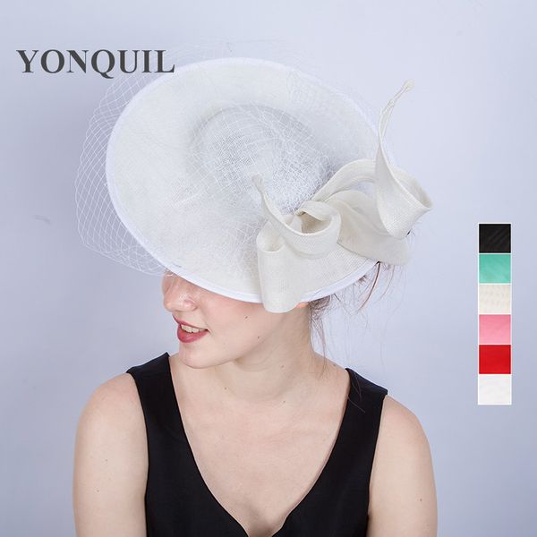 

women imitation sinamay fascinator hats white bowknot kentucky derby wedding cocktail church sinamay hairclips gril red headwear