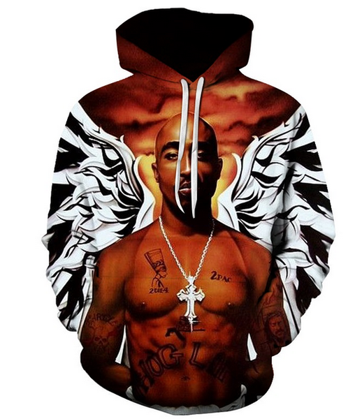 

новые моды для женщин/мужчин 2pac тупак harajuku стиль смешные 3d печати случайные толстовки унисекс плюс размер kk235, Black