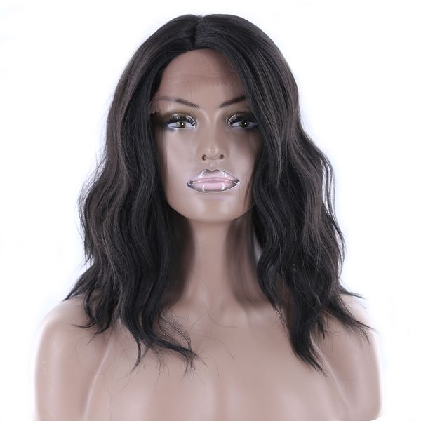 

synthetic lace front wig natural wave 14" l side part bob wigs for black women heat resistant fiber african american wigs, Black;brown