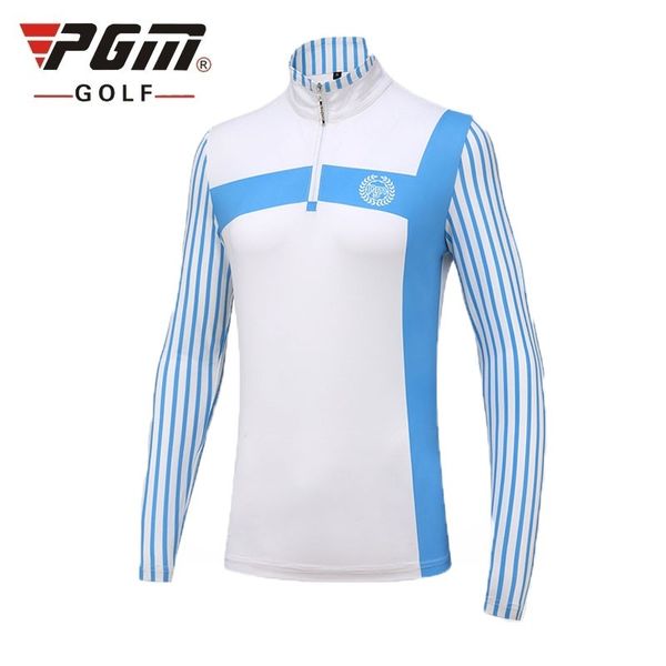 

pgm women striped golf shirts long sleeve sun protection clothing breathable sportswear quick dry golf training shirts aa60471, Black;blue