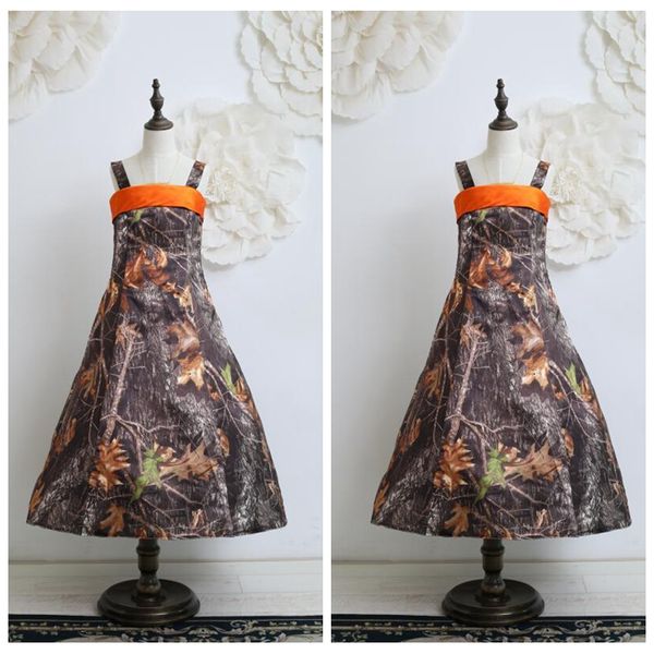 

spaghetti a-line camo flower girls dresses ankle length kids formal camouflage real tree satin party gowns sale, White;blue