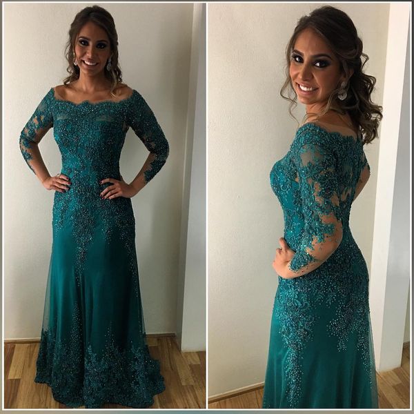 

green beaded mermaid mother of the bride dresses long sleeves off shoulder evening gowns formal lace appliqued wedding guest dress293k, Black;red