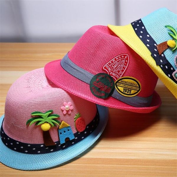 

лето детские hat 20 цветов мода дети cap для девочек мальчики дети вс hat мальчиков пляж cap соломы дети джаз hat la782-2, Yellow