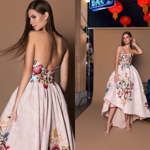 

2018 blush pink embroidery prom dresses high low flower lace appliqued backless arabic evening gowns sweetheart plus size formal party dress, Black
