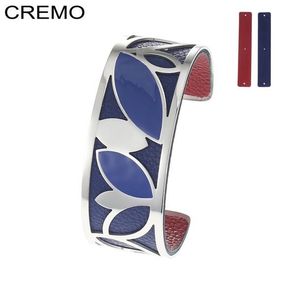 

cremo enamel bangles for women bijoux femme stainless steel bracelet hollow adjustable leather cuff bangle pulseira feminina, Black