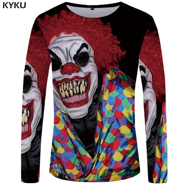 

kyku colorful long t shirt men clown tshirt terror black 3d print t-shirt gothic long sleeve shirt hip hop mens clothing casual, White;black