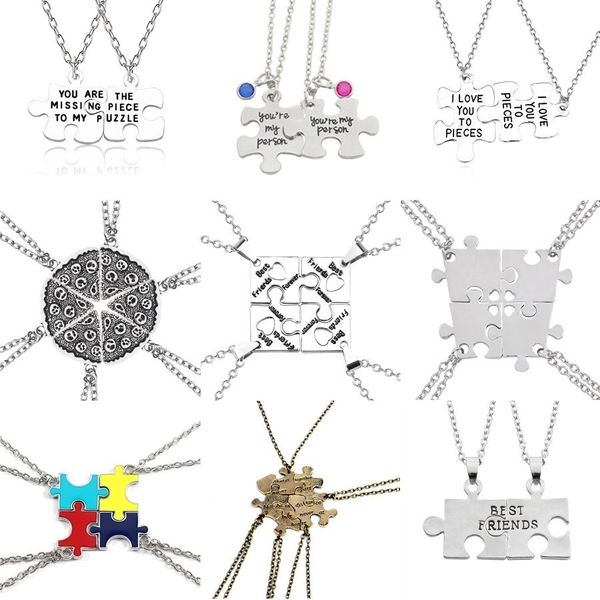 

friends pendant necklace women men splicing geometry pizza love heart necklaces fashion couple bff friendship jewelry colar, Silver