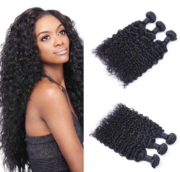 

peruvian jerry curly virgin hair weave remy human hair extensions 4pcs/lot natural color no shedding tangle can be dyed bleached, Black