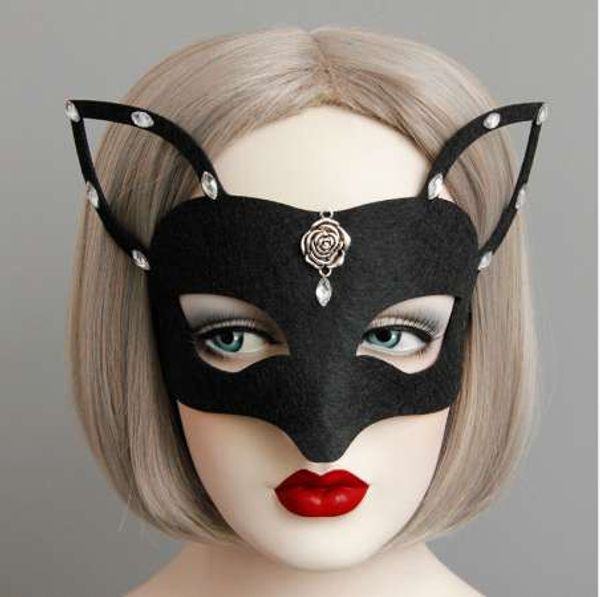 Máscara Hollowen Meninas Mulheres Sexy Máscara Catwoman Masquerade Dancing Party Mask Máscara Gato Halloween Fantasia Traje