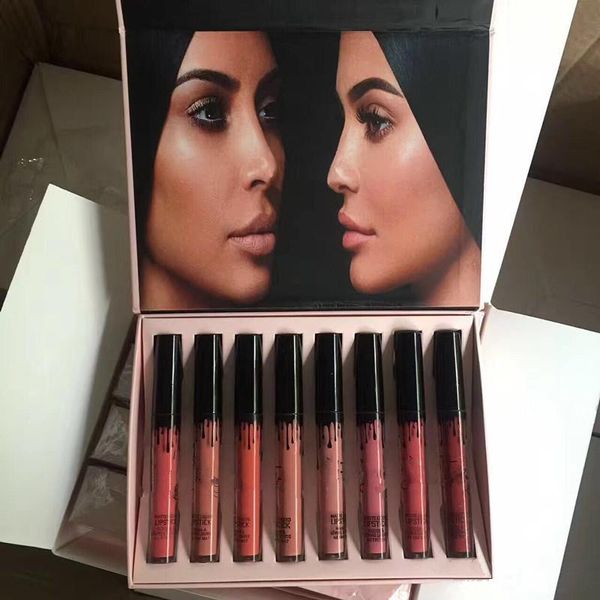 

new silk ribbon velvet lipstick 8pcs/set liquid lipsticks lip gloss kit makeup comestics 8 colors dhl shipping +gift