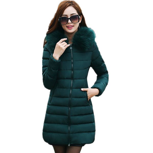 

thick parkas,fur collar hooded coat solid color slim cotton padded jacket,winter parka feminina,warm overcoat female tt1388, Black
