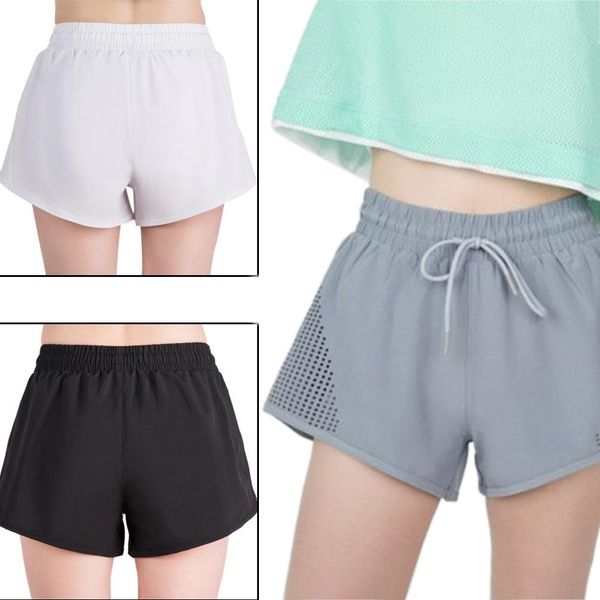 

sports running shorts anti accidental exposure yoga shorts elastic waist pocket zipper burnt-out false two-piece fitness, White;red