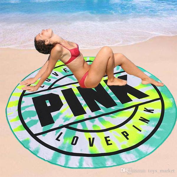 

Love pink microfiber round beach towel 160cm oft quick drying wimming bath port towel picnic blanket picnic mat