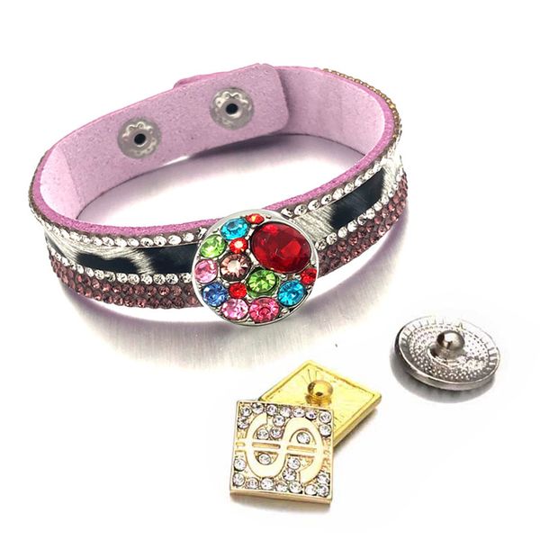 

leopard мода bling bling 330 кристалл бархатная кожа 18mm snap кнопки шарм браслет ювелирные изделия для женщин подростков подарок, Golden;silver