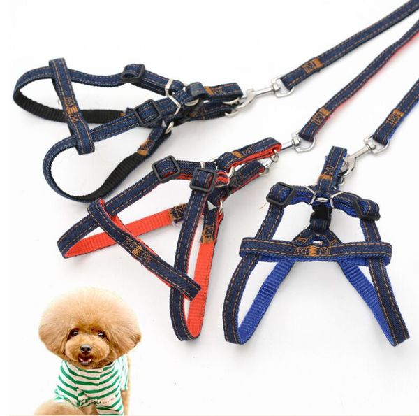 

регулируемый двухслойный джинсовые джинсы щенок собака жилет ремни свинца 3 шт. набор ковбой тягового каната сильный поводок ошейник