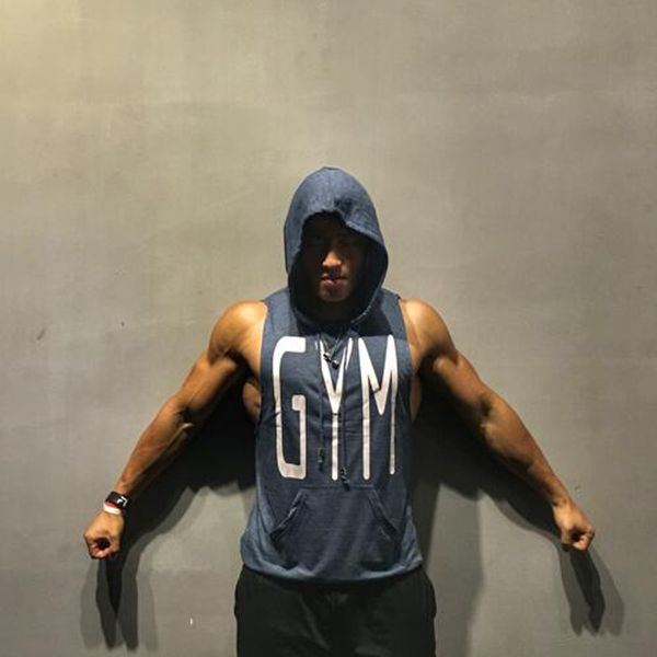 

new fitness tanks men bodybuilding sleeveless workout vest casual muscle hoodies cotton gymclothing wholesale, White;black