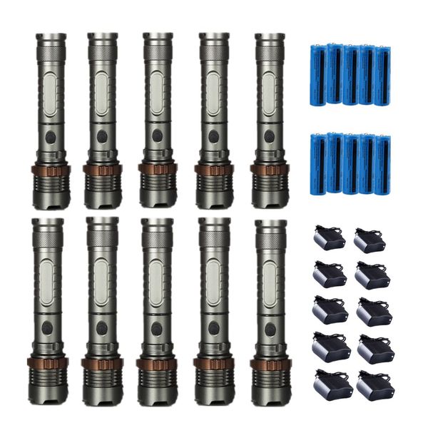 10x 3800LM Flashlight Cree XML T6 Tactical LED Rechargeable Torch Zoomable 5 Modes + 18650 Battery + Direct Charger