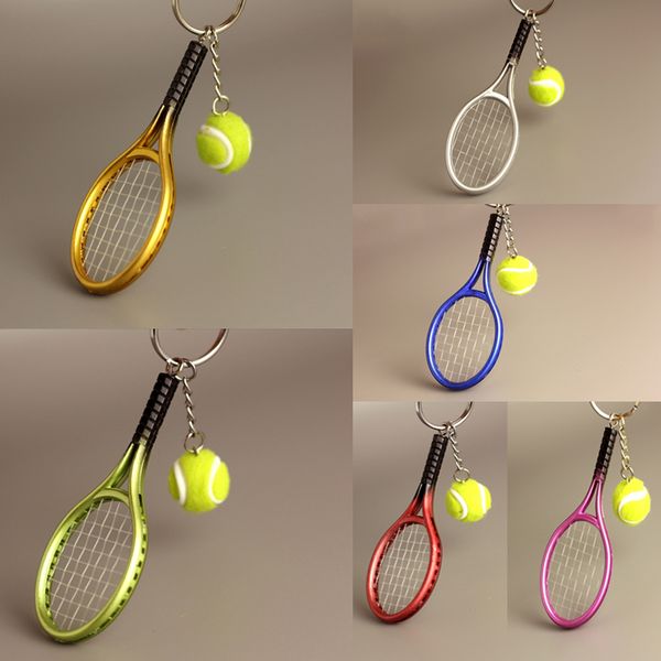 

creative mini tennis racket keychain key ring cute sport charm tennis ball keychains car bag pendant keyring gift 6 colors dhl g256q, Silver