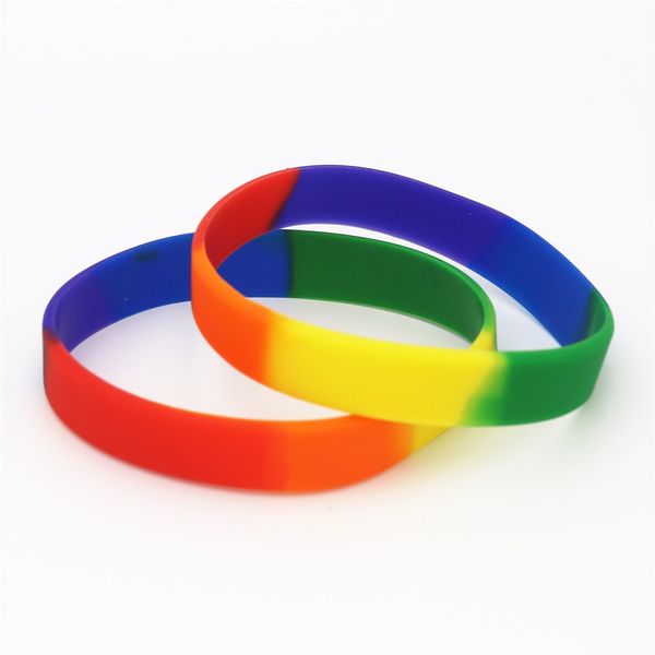 

1pc fashion rainbow colour pride silicone wristband colour racelet &bangles women men gift jewelry sh173, Golden;silver