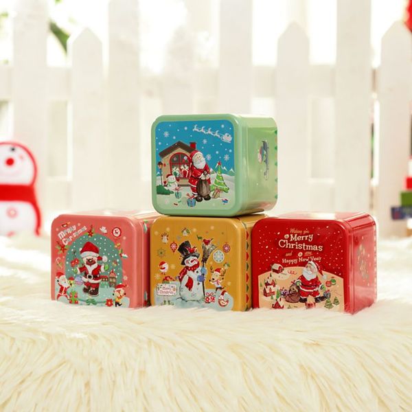 Christmas Candy Tin Box Xmas Santa Claus Snowman Gift Box For Kids