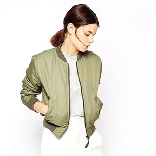 

fashion women's v-neck quilting quilted army green bomber jacket short thin padded bomber jacket coat pilots outerwear, Black;brown