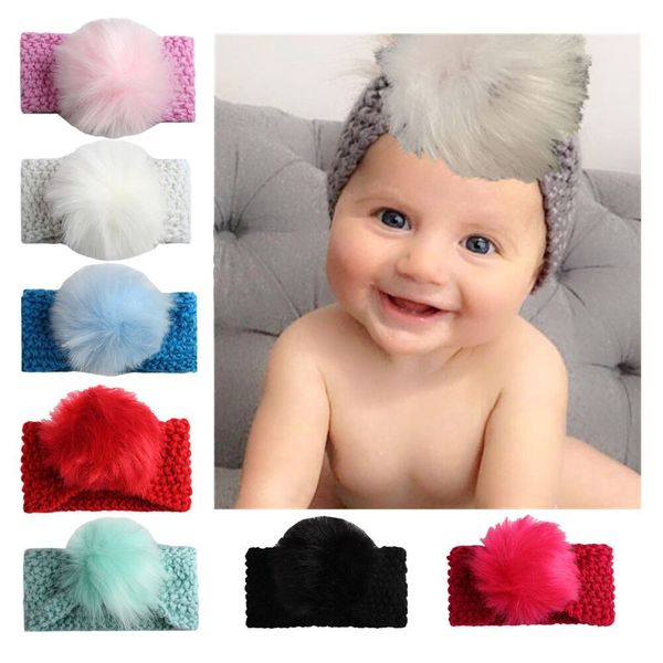 Children Bows Turban Fur Ball Hairband Baby Headwrap Crochet Headband