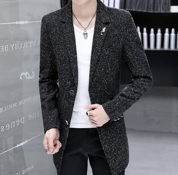 

m-xxxl 2018 new men's slim business woolen coat korean version of the wild long section wool trench men's clothing, Black
