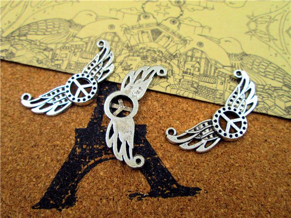 

45pcs--angel wings peace charms, antique tibetan silver peace with wings charm pendants, necklace pendants 17x38mm, Bronze;silver
