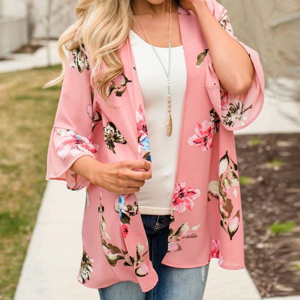 

durable enought for your daily wearing fashion womens chiffon shawl print kimono cardigan cover up blouse beachwear, Black;brown