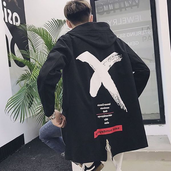 

new men's clothing fashion personality trend gd quan zhilong with the middle long style youth windbreaker, Tan;black