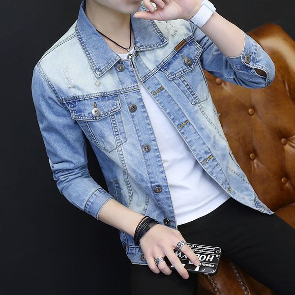 

2018 jean jacket autumn teenagers pale blue casual denim jacket, Black;brown